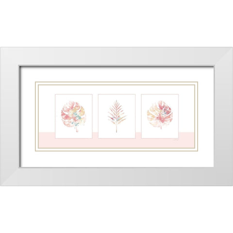 Pink Floral Panel White Modern Wood Framed Art Print with Double Matting by Pugh, Jennifer