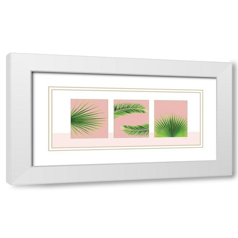 Pink Palm Panel White Modern Wood Framed Art Print with Double Matting by Pugh, Jennifer