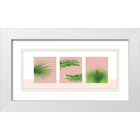 Pink Palm Panel White Modern Wood Framed Art Print with Double Matting by Pugh, Jennifer