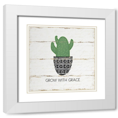 Grow with Grace White Modern Wood Framed Art Print with Double Matting by Pugh, Jennifer