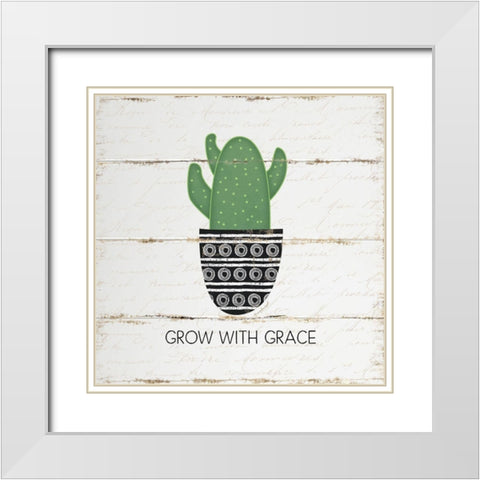 Grow with Grace White Modern Wood Framed Art Print with Double Matting by Pugh, Jennifer
