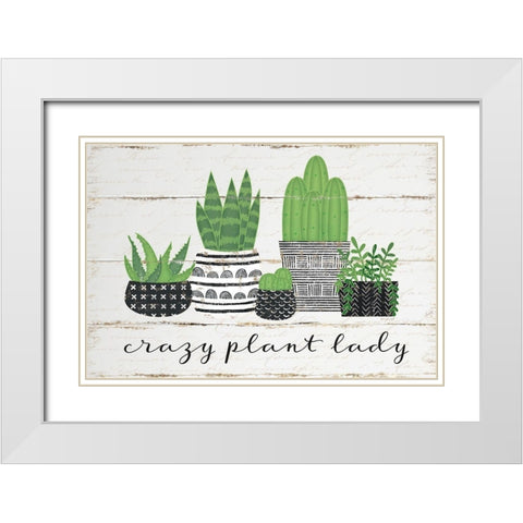 Crazy Plant Lady White Modern Wood Framed Art Print with Double Matting by Pugh, Jennifer