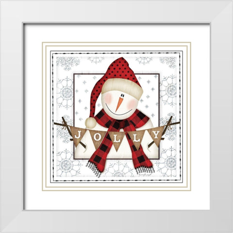 Jolly Snowman White Modern Wood Framed Art Print with Double Matting by Pugh, Jennifer