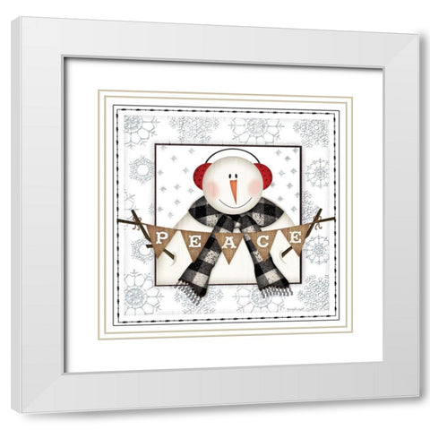 Peace Snowman White Modern Wood Framed Art Print with Double Matting by Pugh, Jennifer