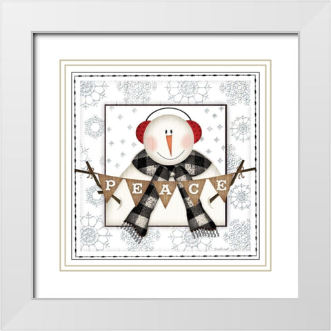 Peace Snowman White Modern Wood Framed Art Print with Double Matting by Pugh, Jennifer