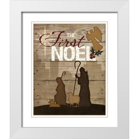 First Noel White Modern Wood Framed Art Print with Double Matting by Pugh, Jennifer