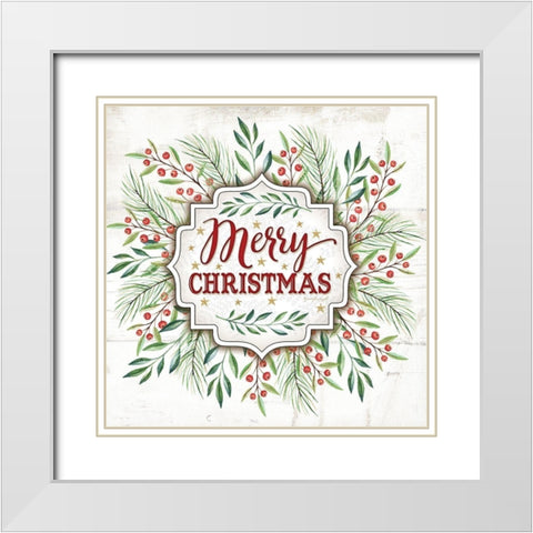 Merry Christmas White Modern Wood Framed Art Print with Double Matting by Pugh, Jennifer