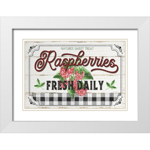 Raspberries White Modern Wood Framed Art Print with Double Matting by Pugh, Jennifer