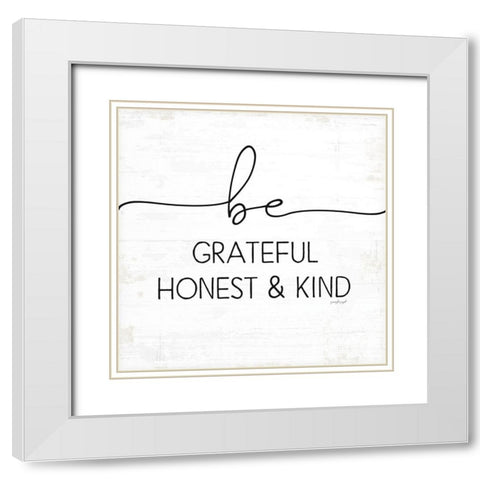 Be Grateful White Modern Wood Framed Art Print with Double Matting by Pugh, Jennifer