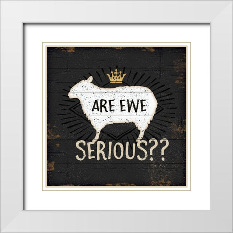 Are Ewe Serious White Modern Wood Framed Art Print with Double Matting by Pugh, Jennifer