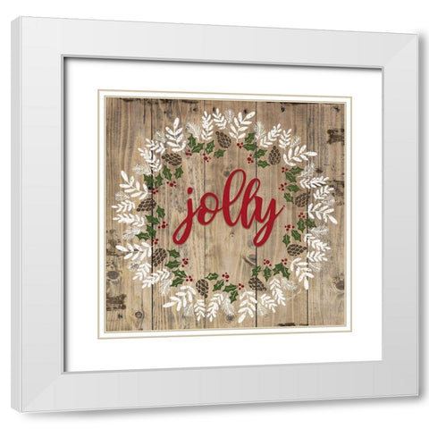 Jolly Wreath White Modern Wood Framed Art Print with Double Matting by Pugh, Jennifer