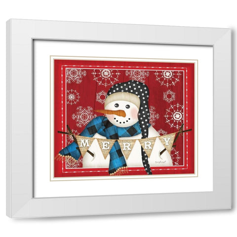 Merry Snowman White Modern Wood Framed Art Print with Double Matting by Pugh, Jennifer