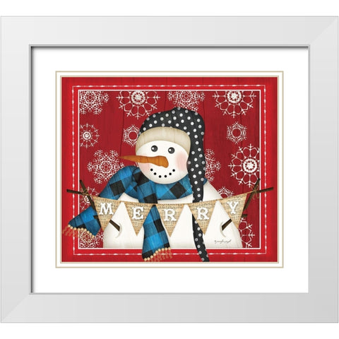 Merry Snowman White Modern Wood Framed Art Print with Double Matting by Pugh, Jennifer