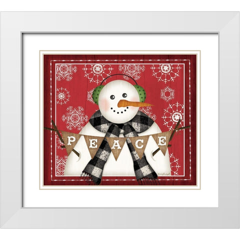 Peace Snowman White Modern Wood Framed Art Print with Double Matting by Pugh, Jennifer