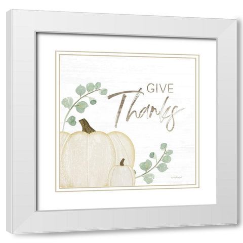 Give Thanks White Modern Wood Framed Art Print with Double Matting by Pugh, Jennifer
