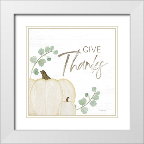 Give Thanks White Modern Wood Framed Art Print with Double Matting by Pugh, Jennifer