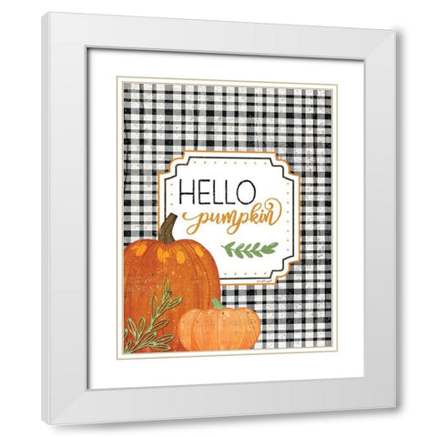 Hello Pumpkin White Modern Wood Framed Art Print with Double Matting by Pugh, Jennifer