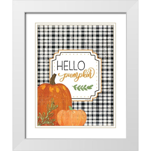 Hello Pumpkin White Modern Wood Framed Art Print with Double Matting by Pugh, Jennifer