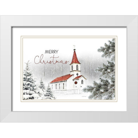 Merry Christmas Church White Modern Wood Framed Art Print with Double Matting by Pugh, Jennifer