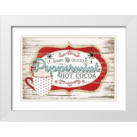 Peppermint Hot Cocoa White Modern Wood Framed Art Print with Double Matting by Pugh, Jennifer