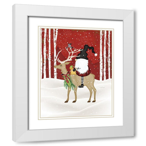 Gnome Riding Deer White Modern Wood Framed Art Print with Double Matting by Pugh, Jennifer