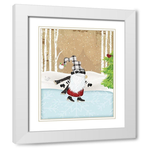 Skating Gnome White Modern Wood Framed Art Print with Double Matting by Pugh, Jennifer