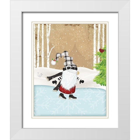 Skating Gnome White Modern Wood Framed Art Print with Double Matting by Pugh, Jennifer