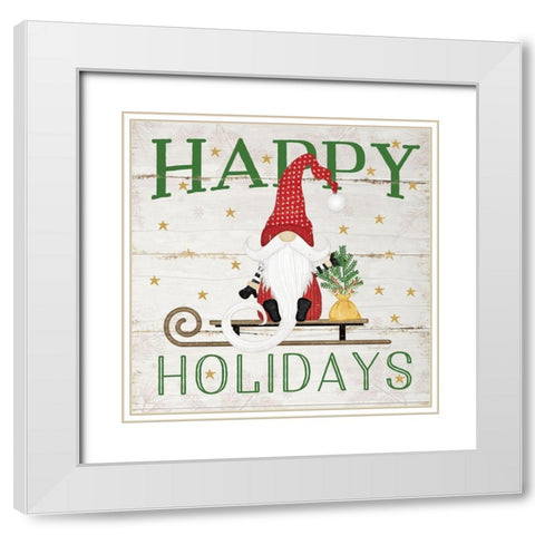 Happy Holidays Gnome White Modern Wood Framed Art Print with Double Matting by Pugh, Jennifer