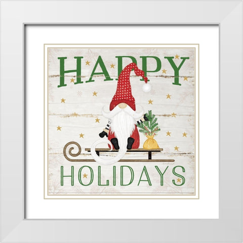 Happy Holidays Gnome White Modern Wood Framed Art Print with Double Matting by Pugh, Jennifer