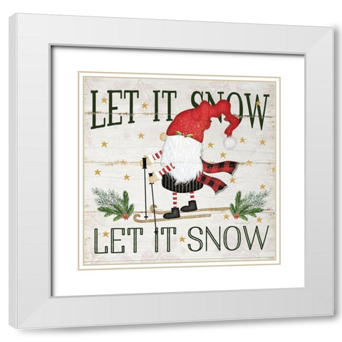 Let it Snow Gnome White Modern Wood Framed Art Print with Double Matting by Pugh, Jennifer