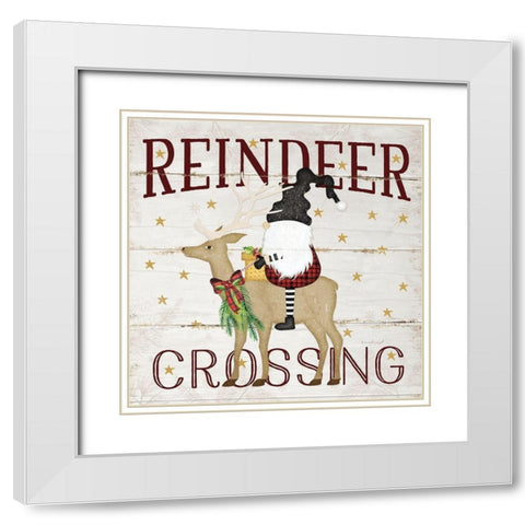 Gnome Reindeer Crossing White Modern Wood Framed Art Print with Double Matting by Pugh, Jennifer