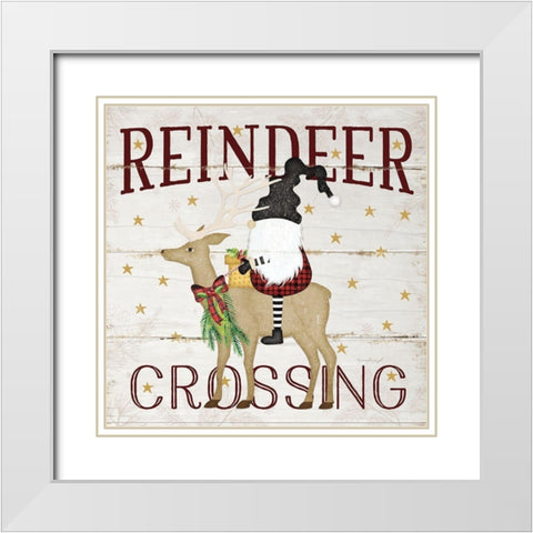 Gnome Reindeer Crossing White Modern Wood Framed Art Print with Double Matting by Pugh, Jennifer