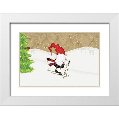 Gnome Skier White Modern Wood Framed Art Print with Double Matting by Pugh, Jennifer