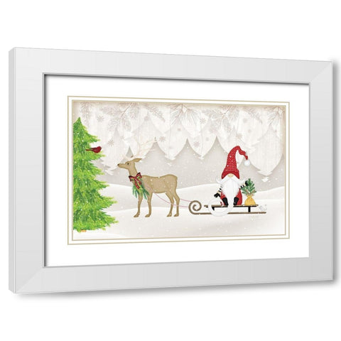 Gnome Sled White Modern Wood Framed Art Print with Double Matting by Pugh, Jennifer