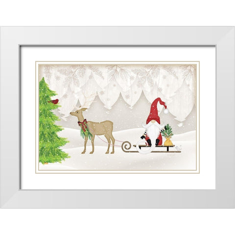 Gnome Sled White Modern Wood Framed Art Print with Double Matting by Pugh, Jennifer