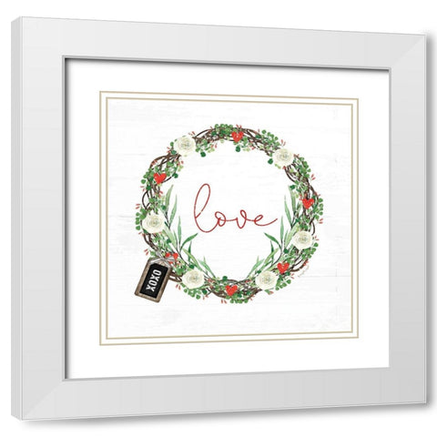 Love Wreath White Modern Wood Framed Art Print with Double Matting by Pugh, Jennifer