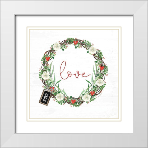 Love Wreath White Modern Wood Framed Art Print with Double Matting by Pugh, Jennifer