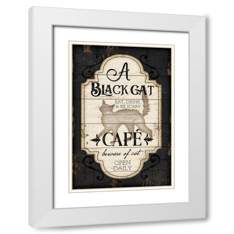 Black Cat CafÃ© White Modern Wood Framed Art Print with Double Matting by Pugh, Jennifer