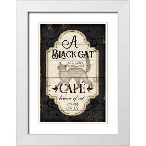 Black Cat CafÃ© White Modern Wood Framed Art Print with Double Matting by Pugh, Jennifer