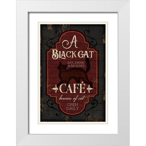 Black Cat CafÃ© White Modern Wood Framed Art Print with Double Matting by Pugh, Jennifer