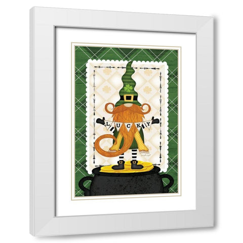 St. Patricks Gnome White Modern Wood Framed Art Print with Double Matting by Pugh, Jennifer