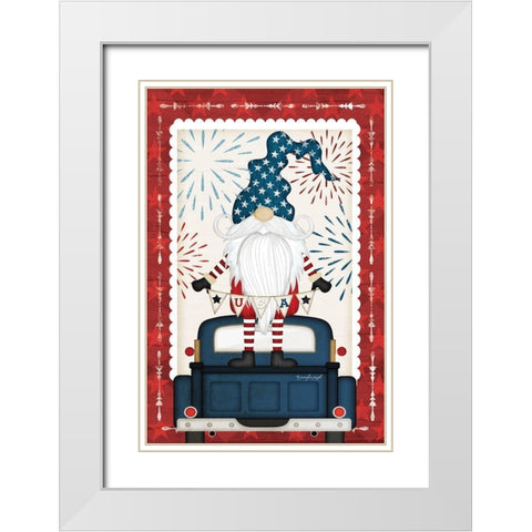 Patriotic Gnome White Modern Wood Framed Art Print with Double Matting by Pugh, Jennifer