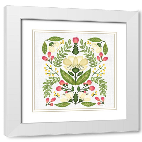 Folk Floral I White Modern Wood Framed Art Print with Double Matting by Pugh, Jennifer