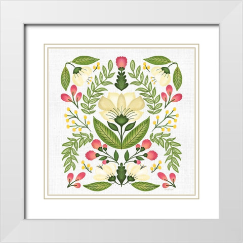 Folk Floral I White Modern Wood Framed Art Print with Double Matting by Pugh, Jennifer