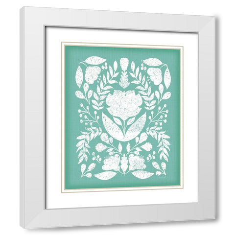 Folk Floral in Blue White Modern Wood Framed Art Print with Double Matting by Pugh, Jennifer