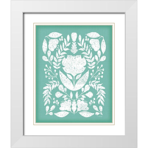 Folk Floral in Blue White Modern Wood Framed Art Print with Double Matting by Pugh, Jennifer