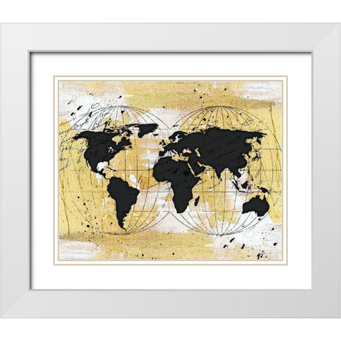 World Map II White Modern Wood Framed Art Print with Double Matting by Pugh, Jennifer