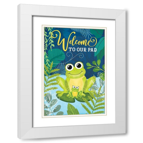 Welcome Frog White Modern Wood Framed Art Print with Double Matting by Pugh, Jennifer