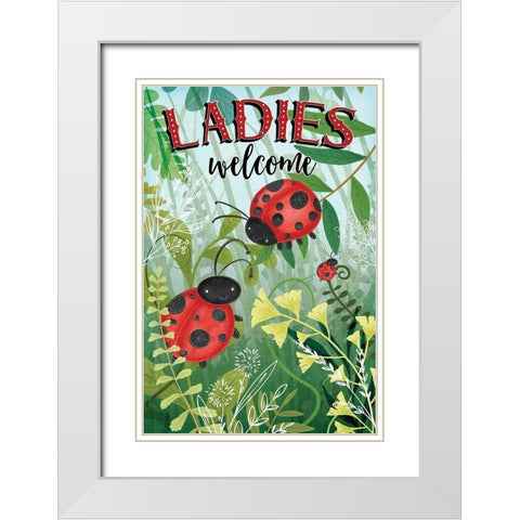 Welcome Ladybugs White Modern Wood Framed Art Print with Double Matting by Pugh, Jennifer