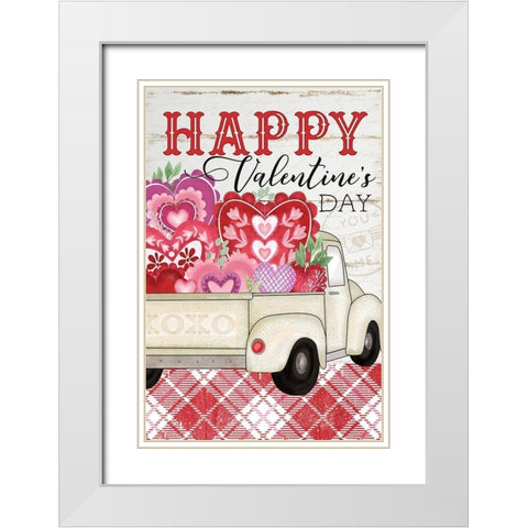 Happy Valentines Day White Modern Wood Framed Art Print with Double Matting by Pugh, Jennifer